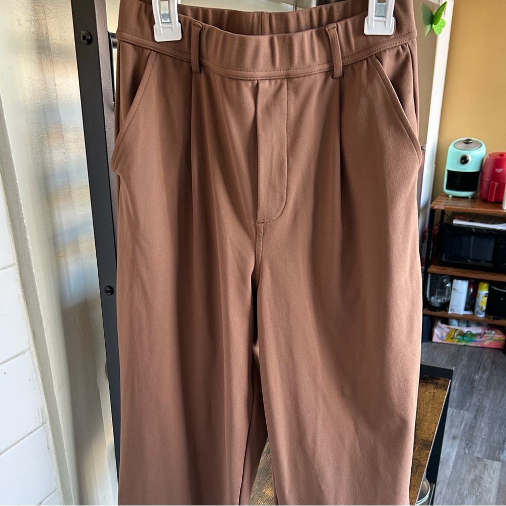 HALARA Women’s Flex High Waisted Pocket Work Flare Pants in Brown/Dark Tan - XS